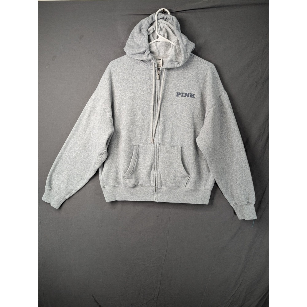 Pink Victoria's Secret Gray Full Zip Graphic Hoodie Small 86